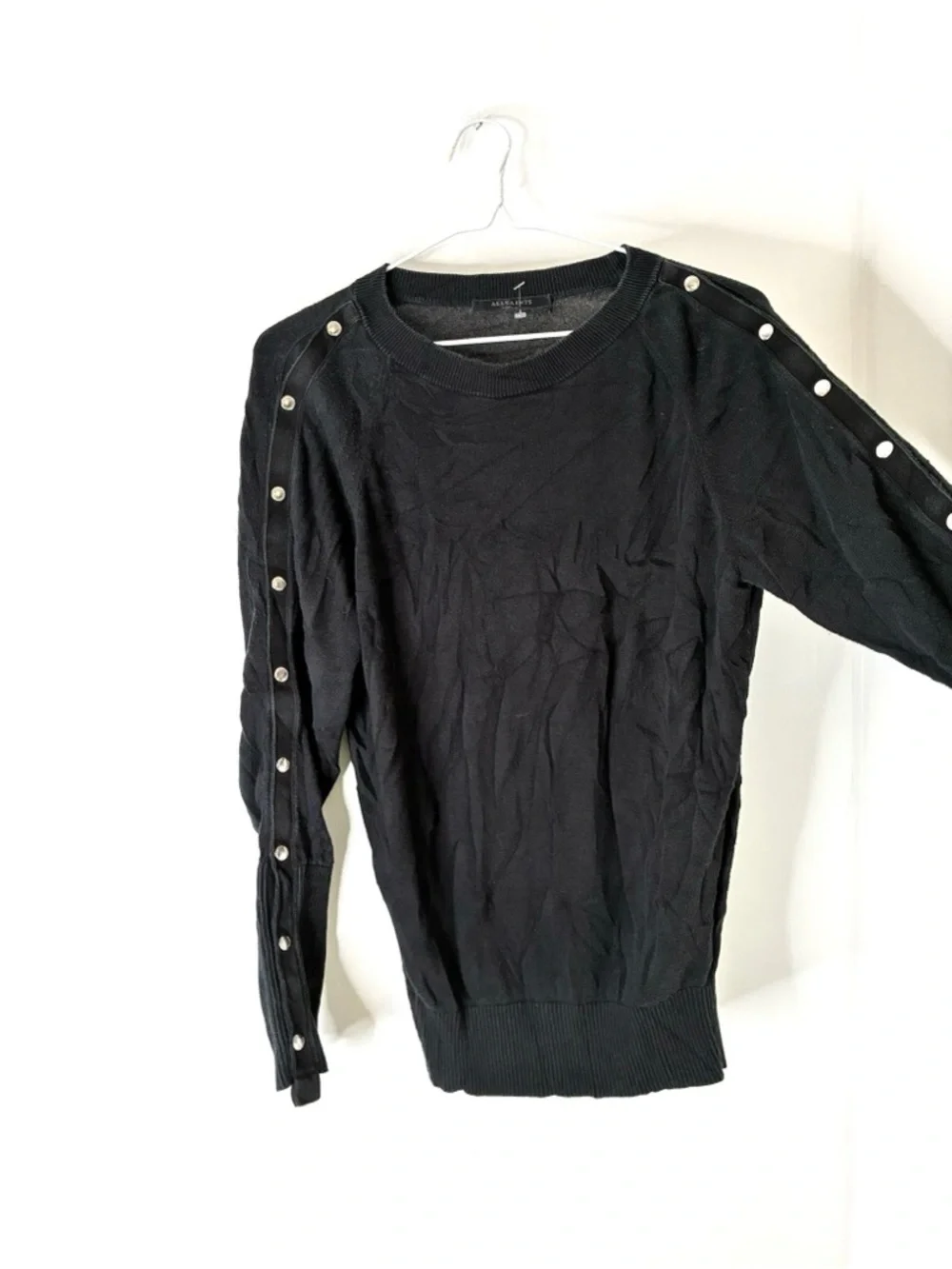 All Saints Suzie Jumper Black Relaxed Fit Crew Neck Press Stud Sweater - Picture 4 of 10